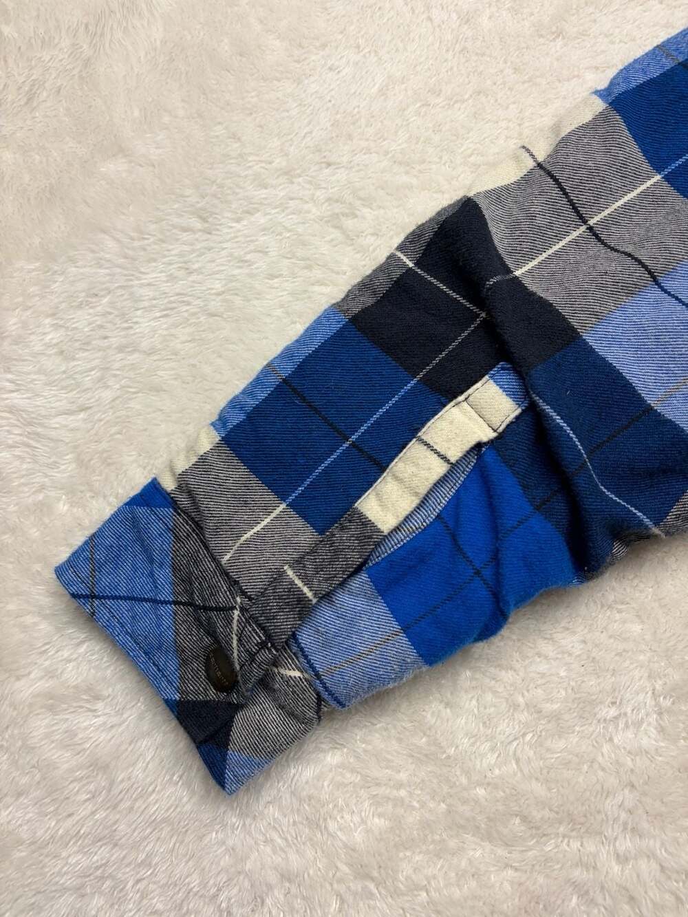 Carhartt Kids Flannel Snap-Front Hooded Shirt Jacket Azure Blue Plaid SMALL 7-8 - Picture 8 of 15